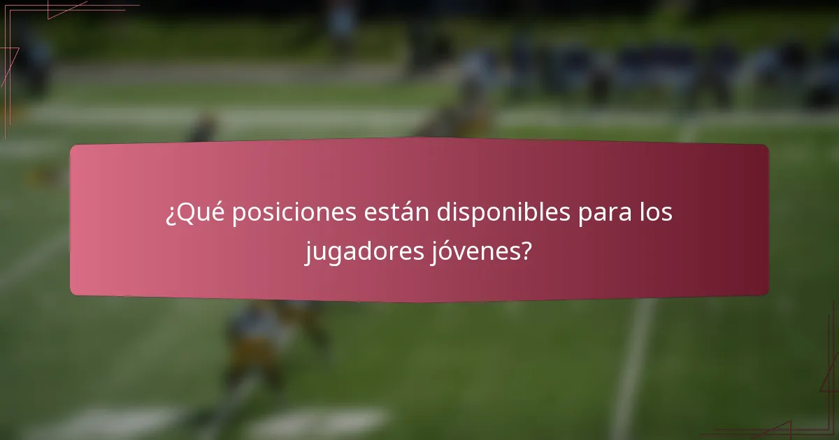 ¿Qué posiciones están disponibles para los jugadores jóvenes?
